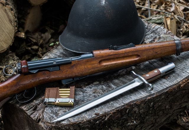 Rifles arranged for a display